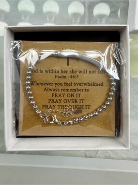 Silver Beaded Prayer Bracelet - Inspirational Women’s Jewelry